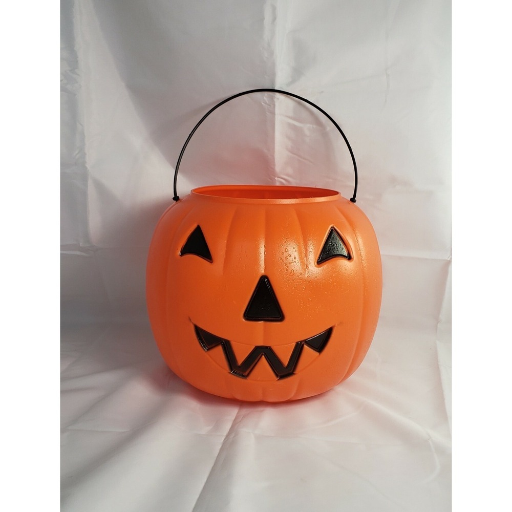 Vtg Norfolk Halloween Pumpkin Blow Mold Pail Bucket Trick-or-Treat Made In USA